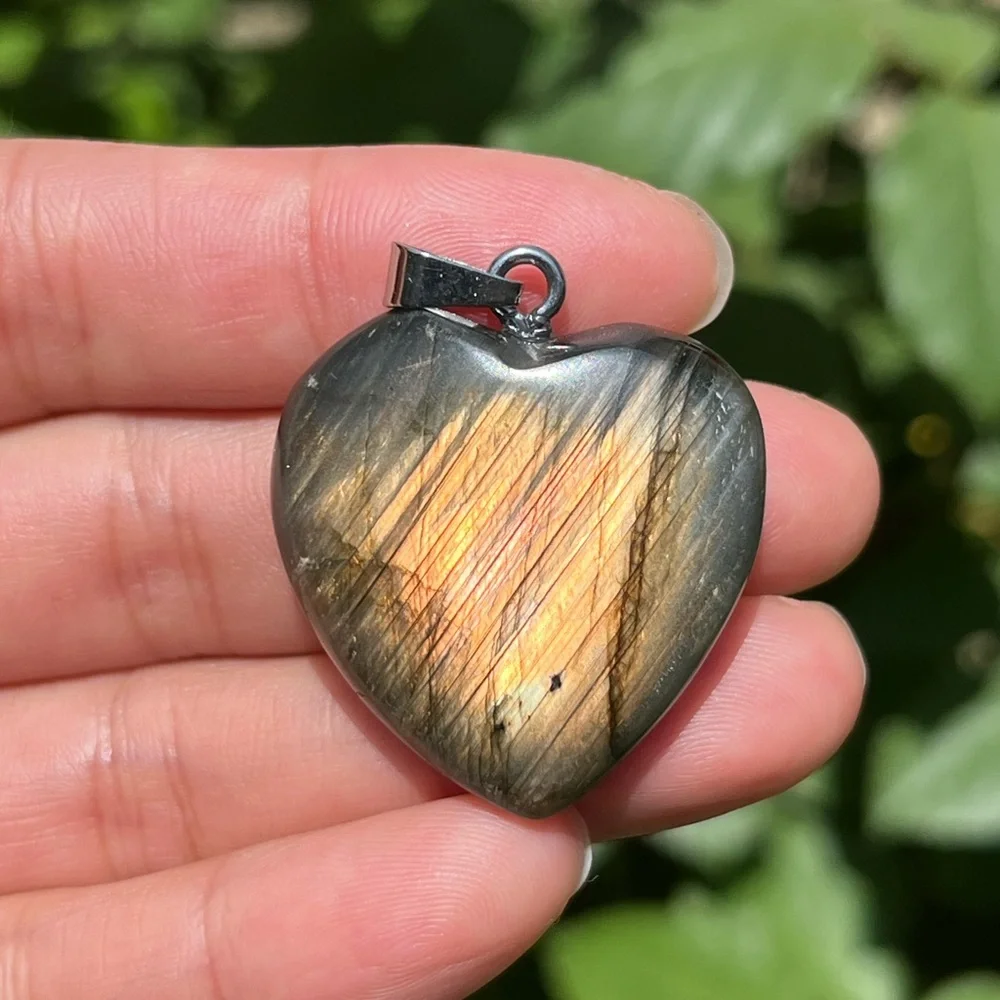 Stainless steel gold flash labradorite heart pendant 1711‎